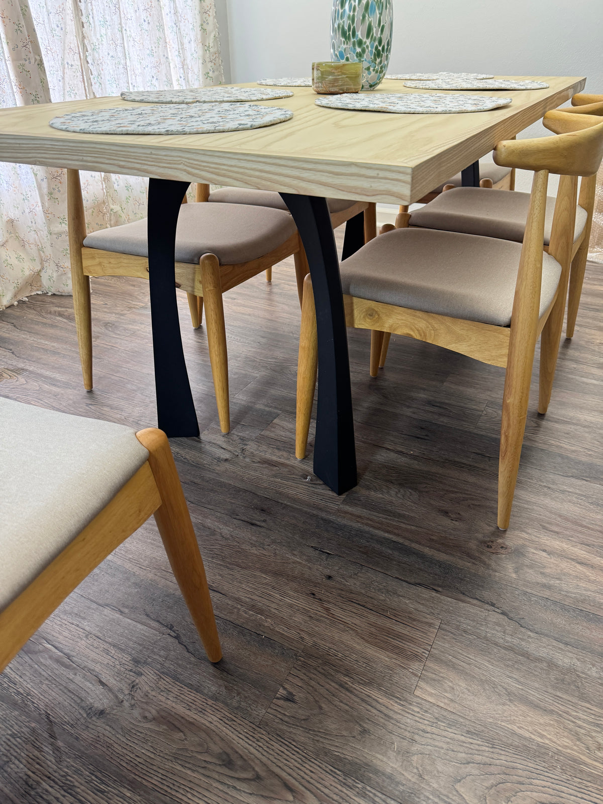 Ash Dining Table with metal legs