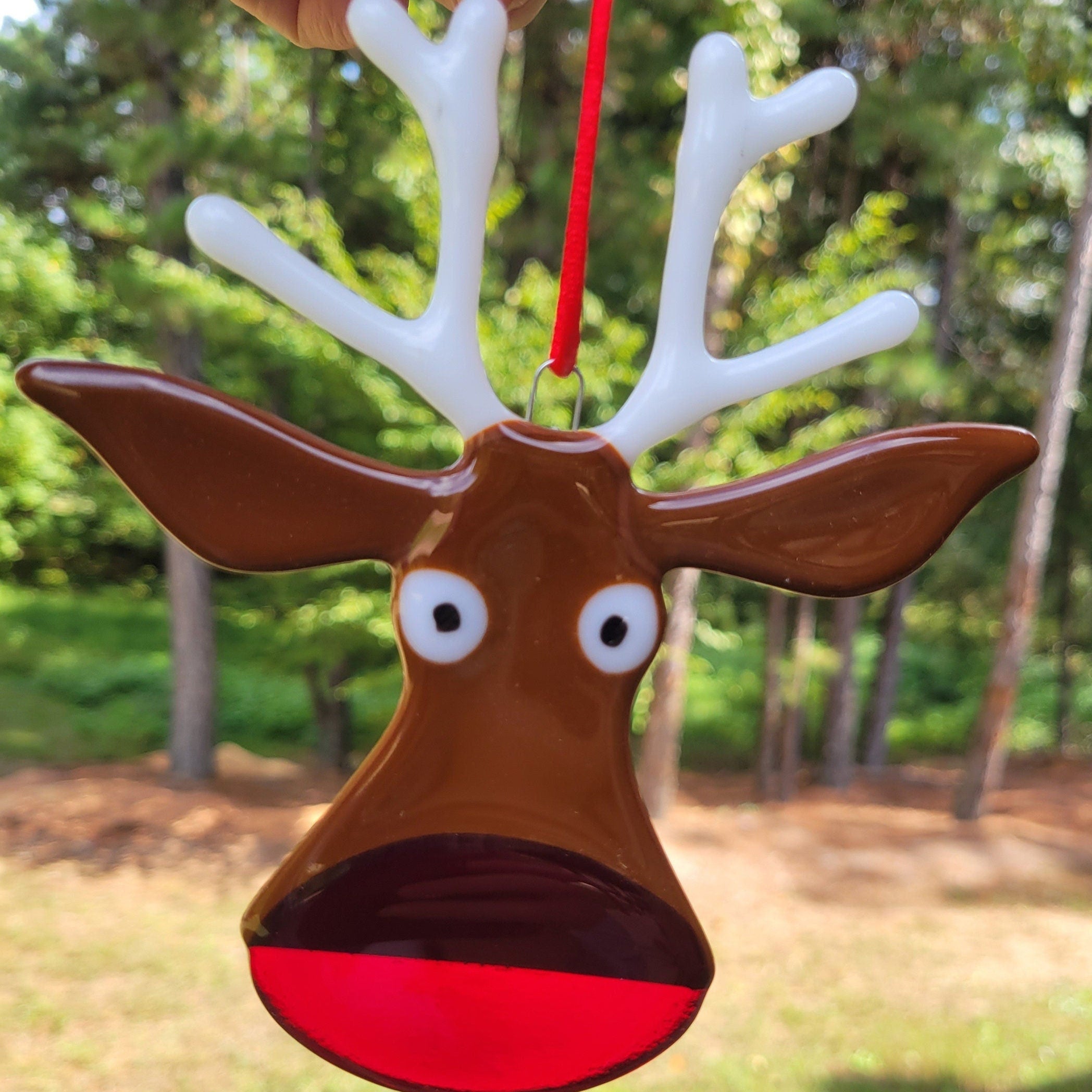 Handmade Fused Glass Reindeer Ornament