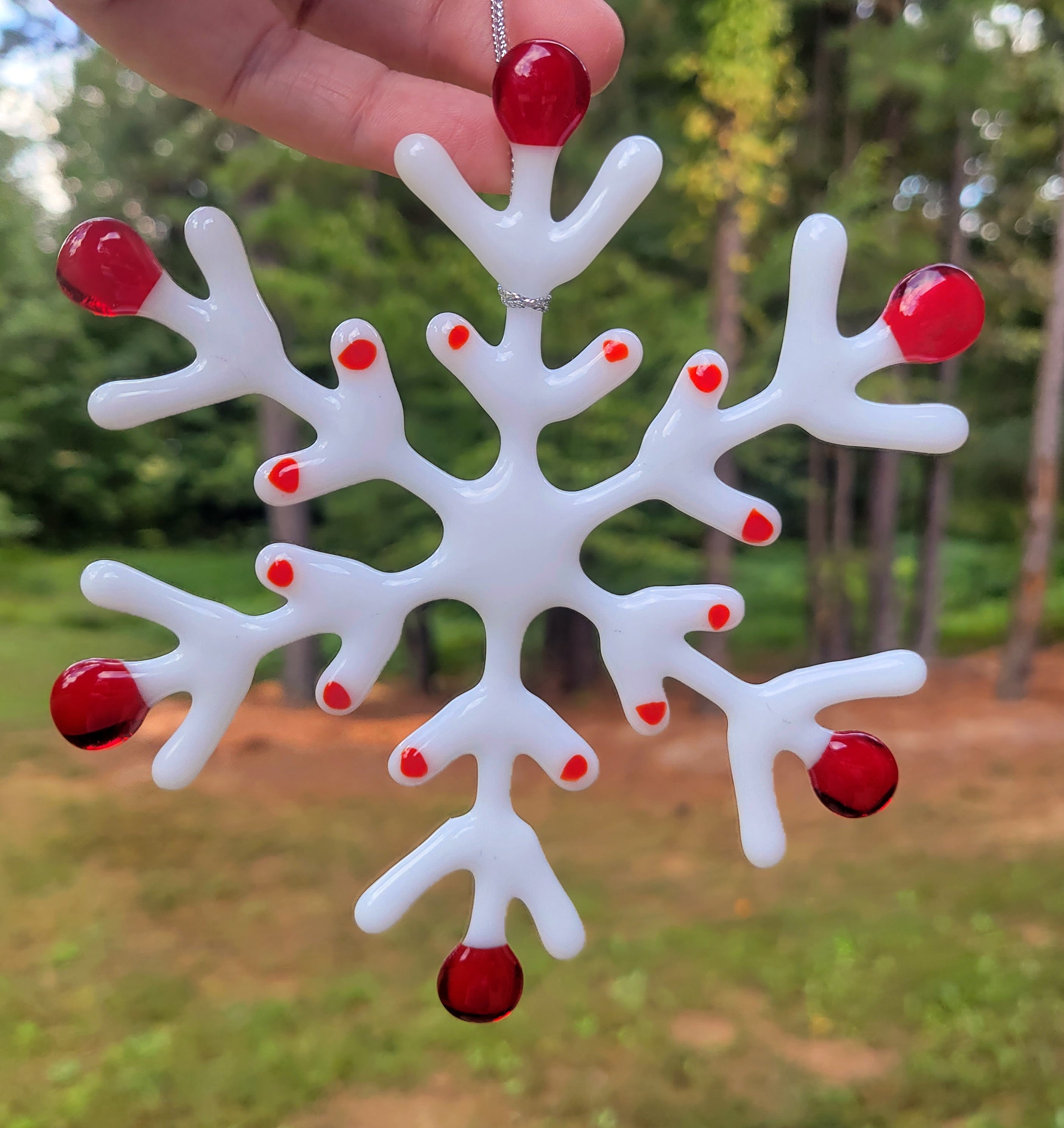 Handmade Fused Glass Snowflake Ornaments - various colors