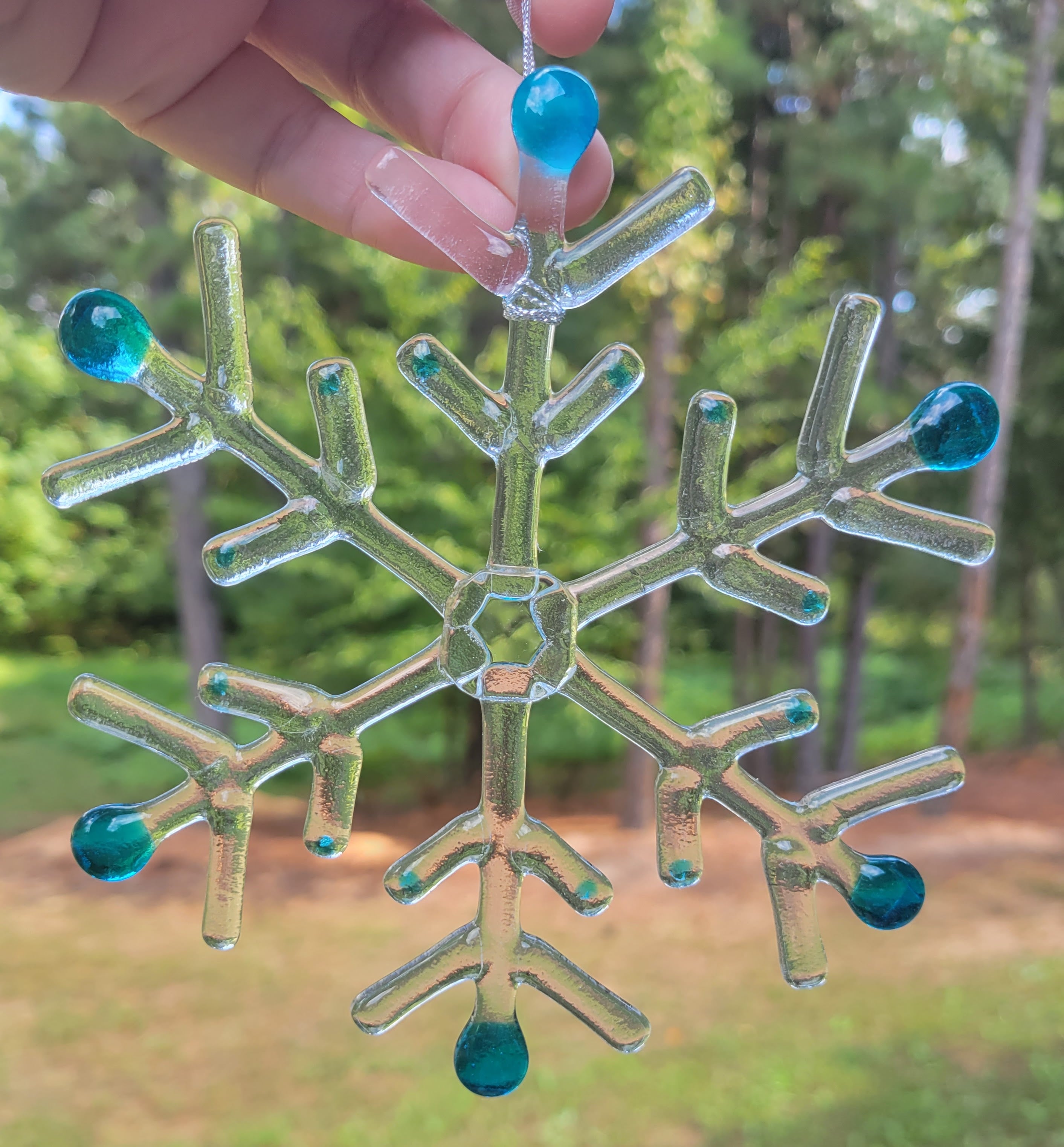 Handmade Fused Glass Snowflake Ornaments - various colors