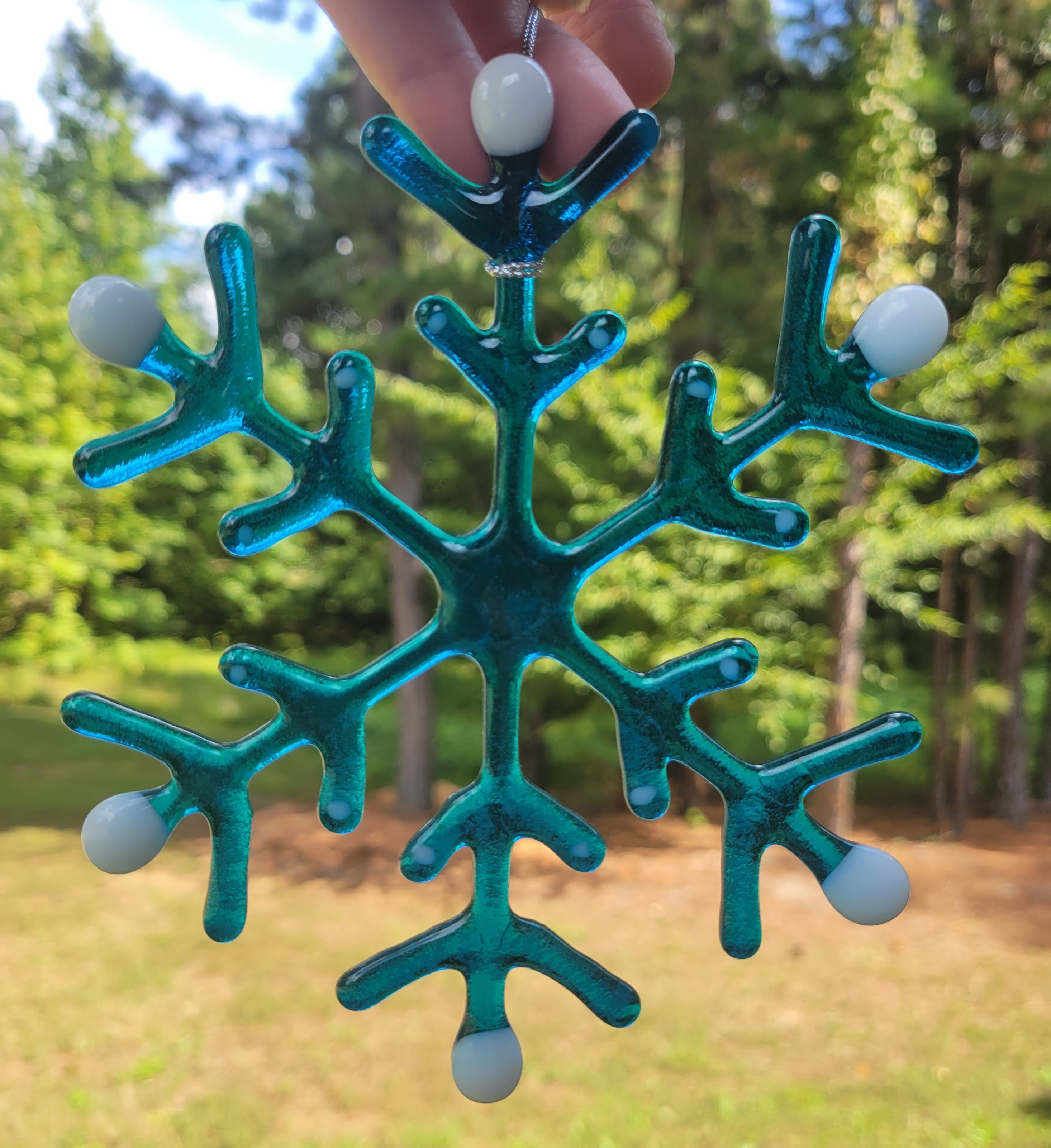 Handmade Fused Glass Snowflake Ornaments - various colors
