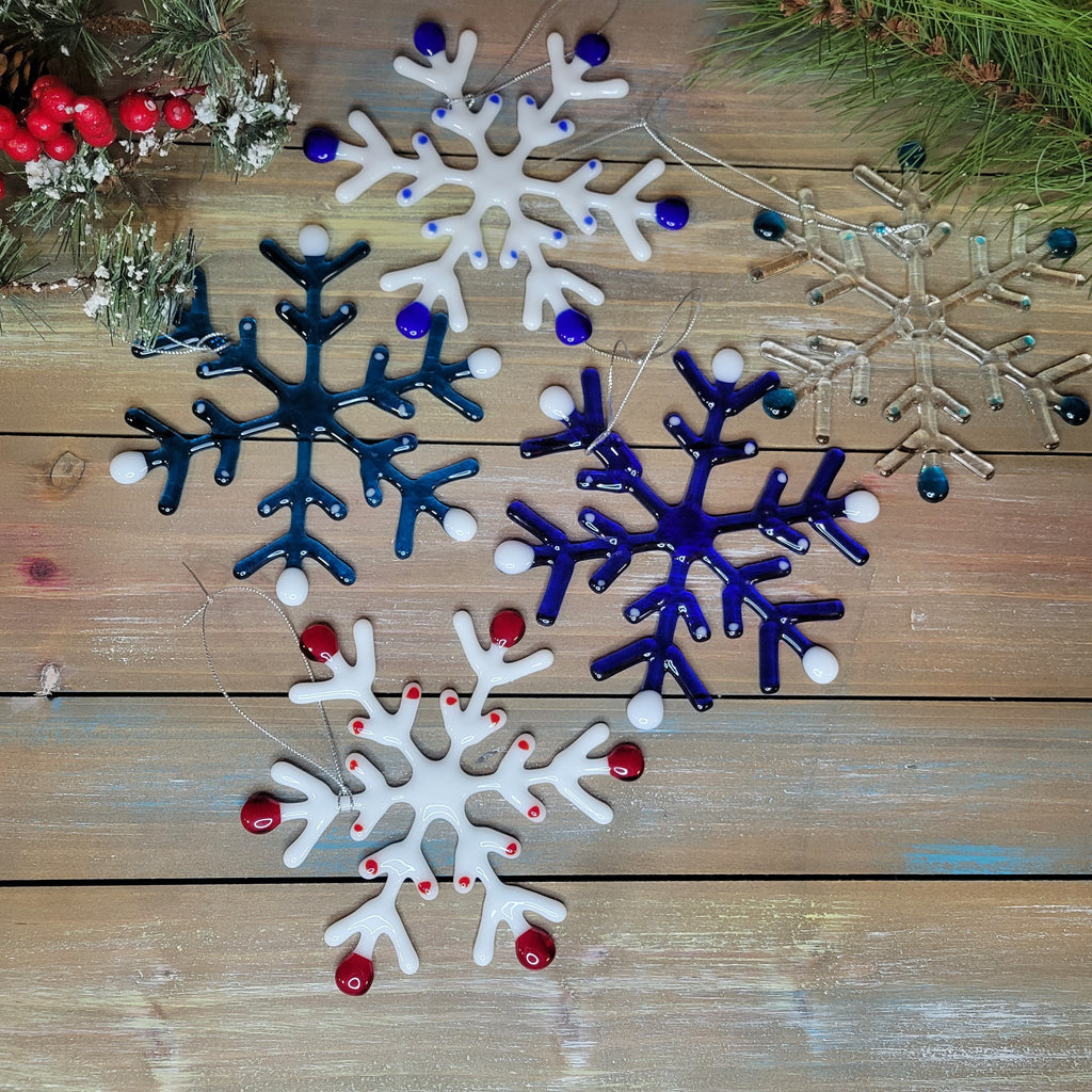 Handmade Fused Glass Snowflake Ornaments - various colors