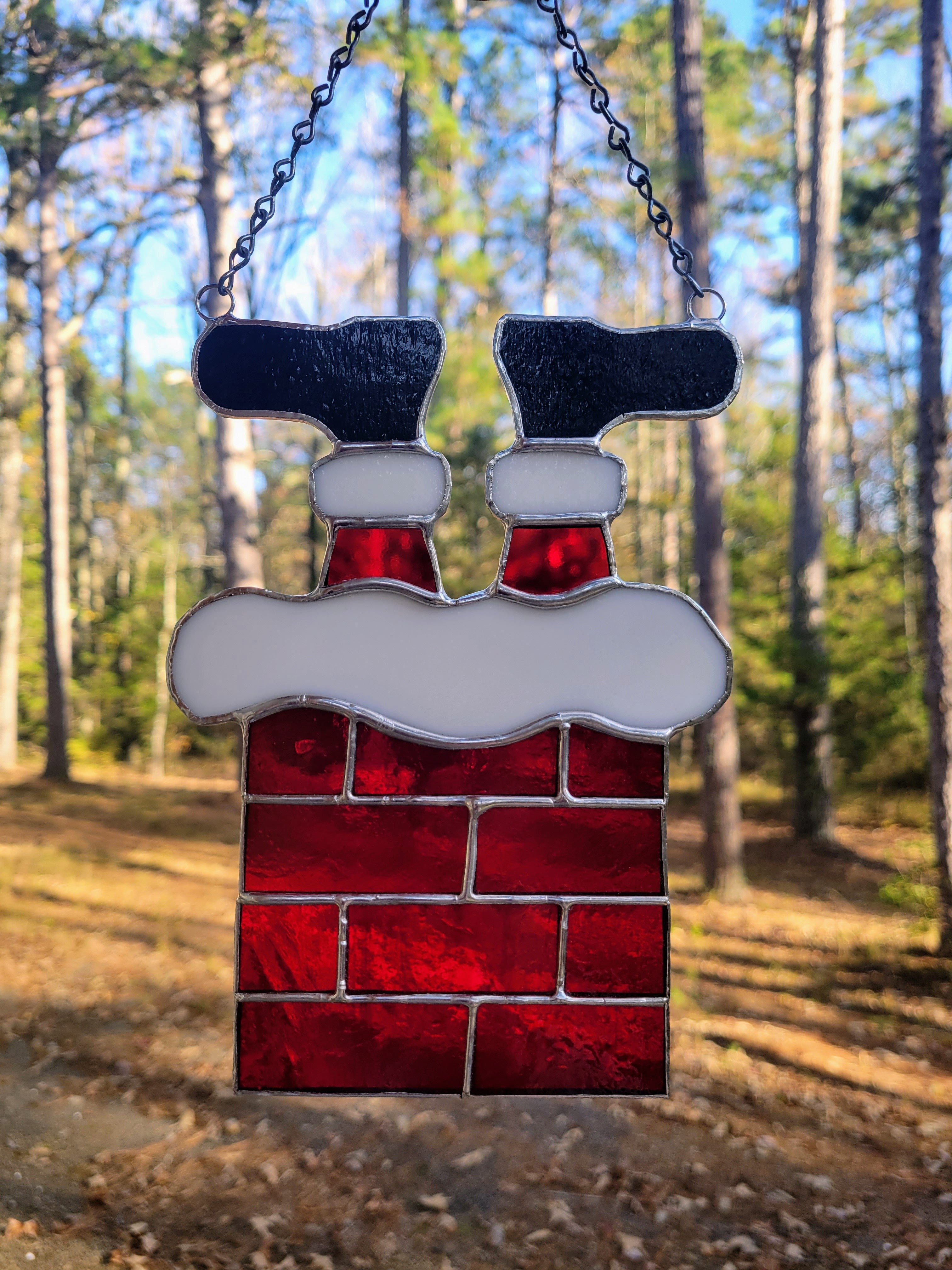 Funny Stained Glass Santa Stuck in the Chimney - A Festive Delight for Your Holiday Decor