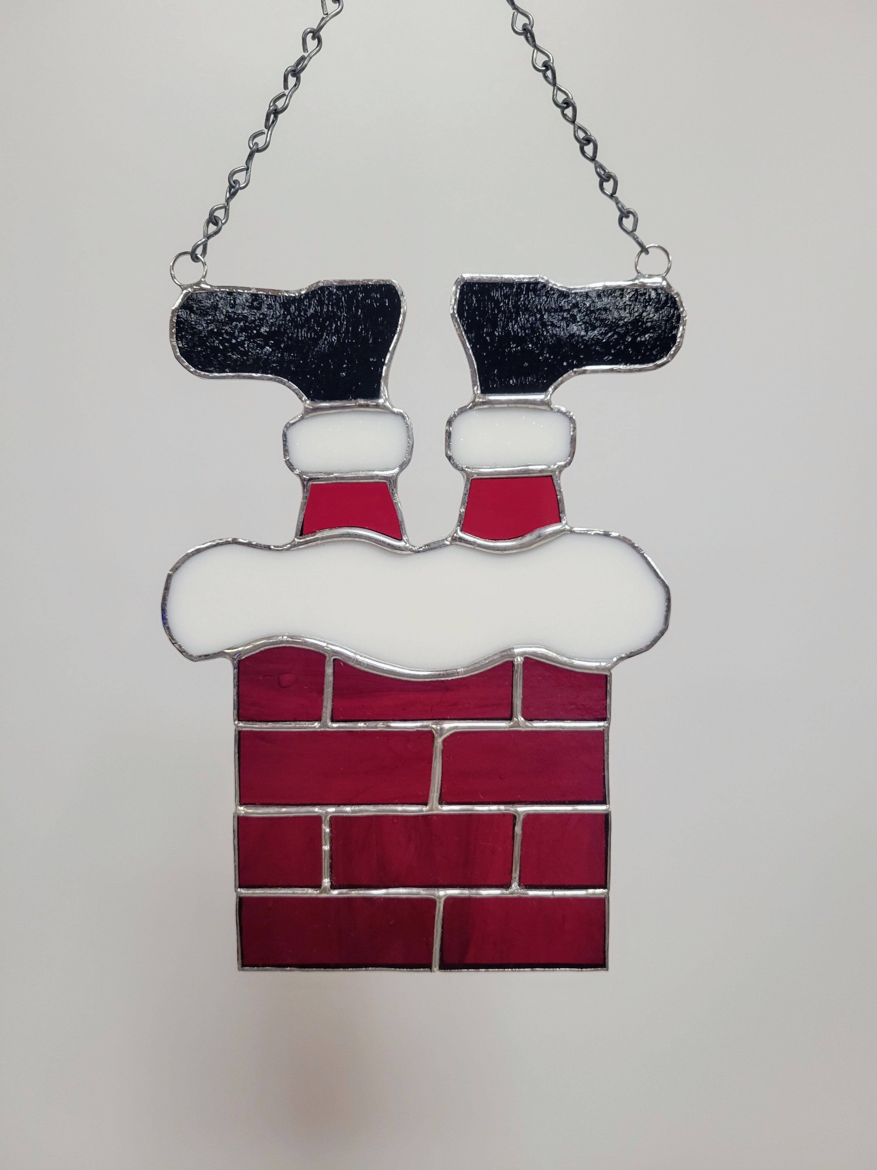 Funny Stained Glass Santa Stuck in the Chimney - A Festive Delight for Your Holiday Decor