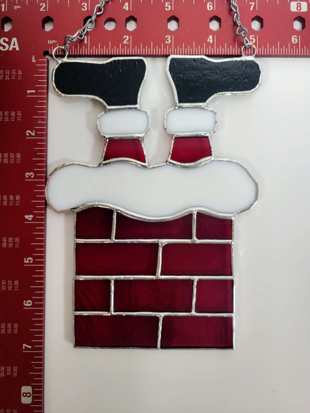 Funny Stained Glass Santa Stuck in the Chimney - A Festive Delight for Your Holiday Decor