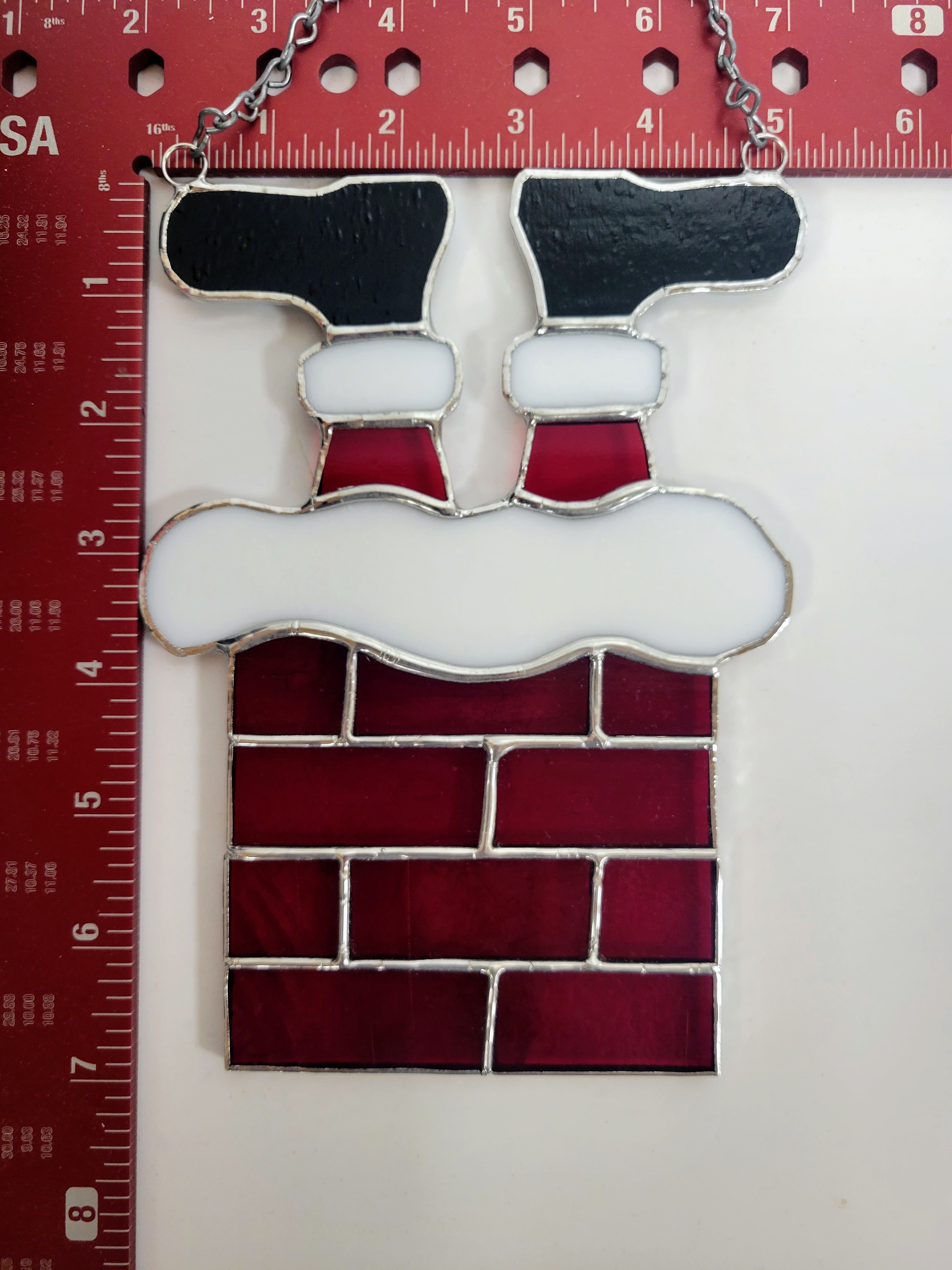 Funny Stained Glass Santa Stuck in the Chimney - A Festive Delight for Your Holiday Decor