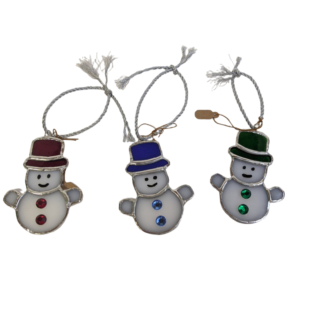 Charming Handmade Stained Glass Snowman Christmas Ornaments - Whimsical Elegance for Your Holiday Tree