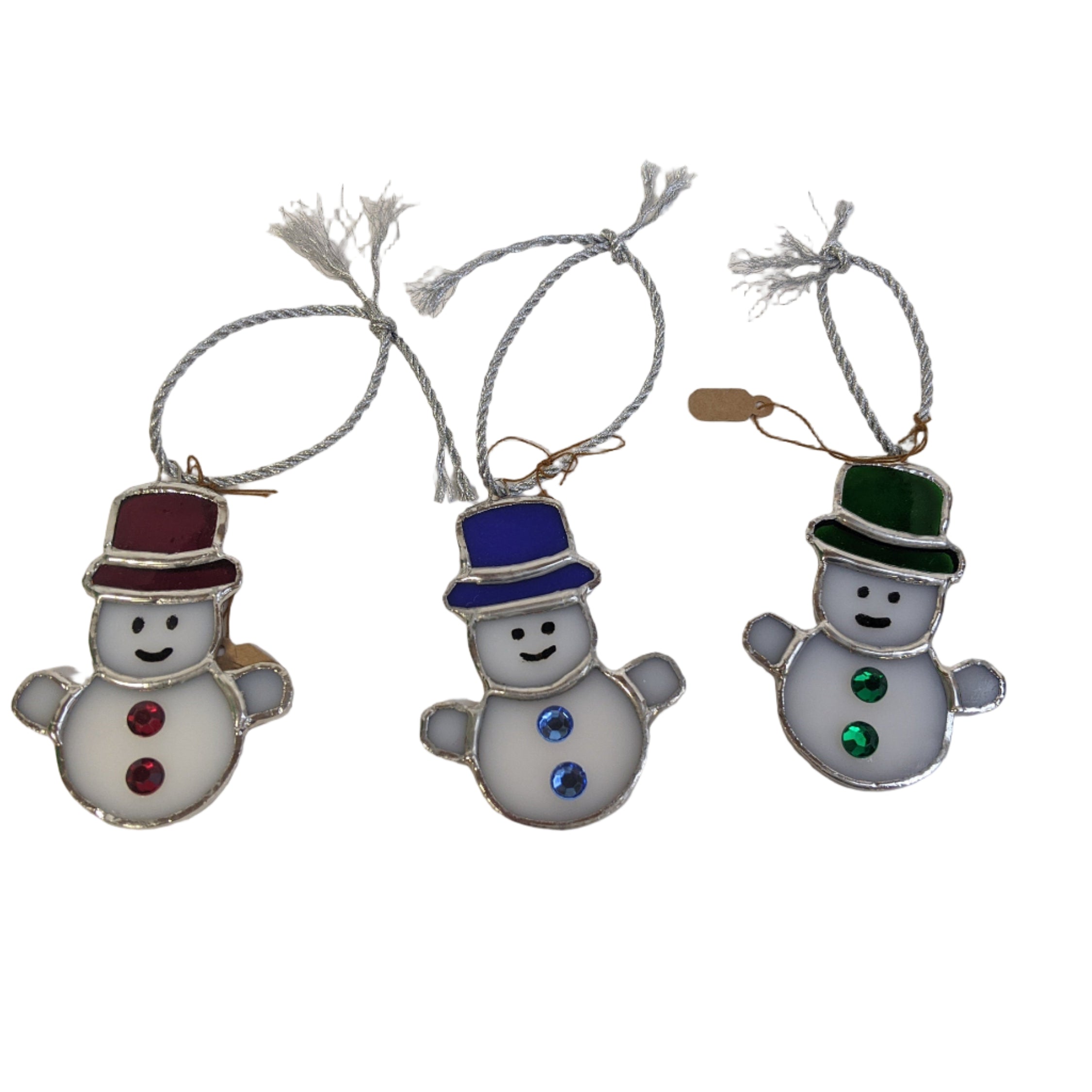 Charming Handmade Stained Glass Snowman Christmas Ornaments - Whimsical Elegance for Your Holiday Tree