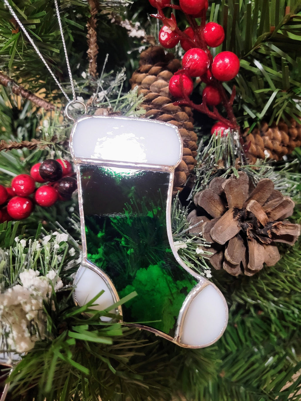 Whimsical Stained Glass Stocking Ornaments - Handcrafted Elegance for Your Holiday Cheer