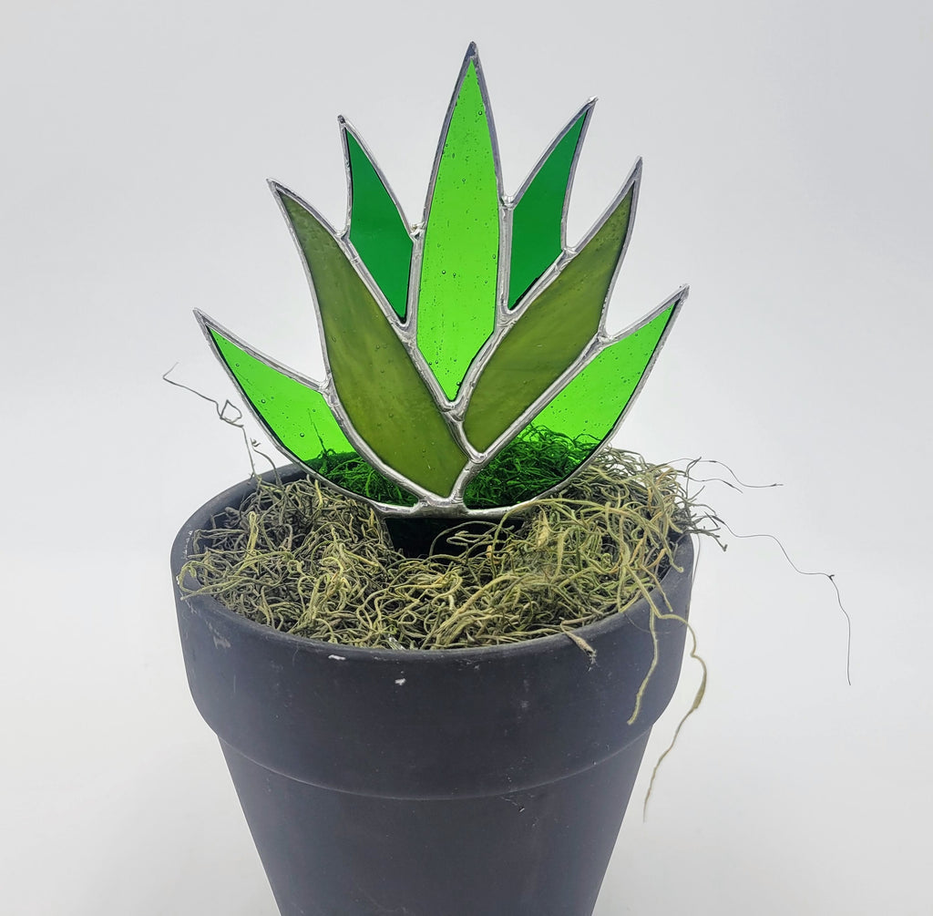 Elegant Stained Glass Agave Plant Stake - Artistic Garden Accent and Plant Guardian