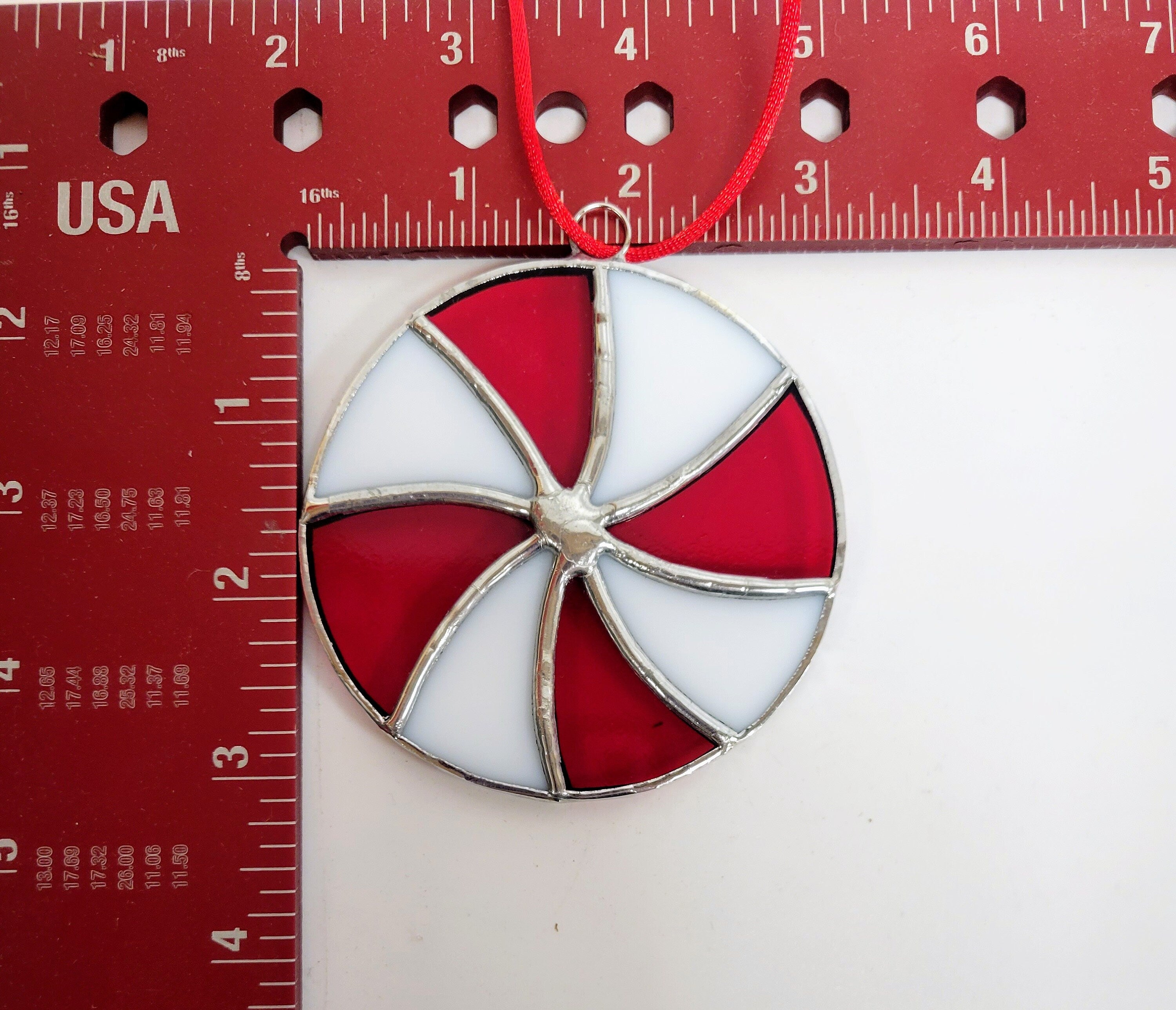 Handmade Stained Glass Peppermint Ornament