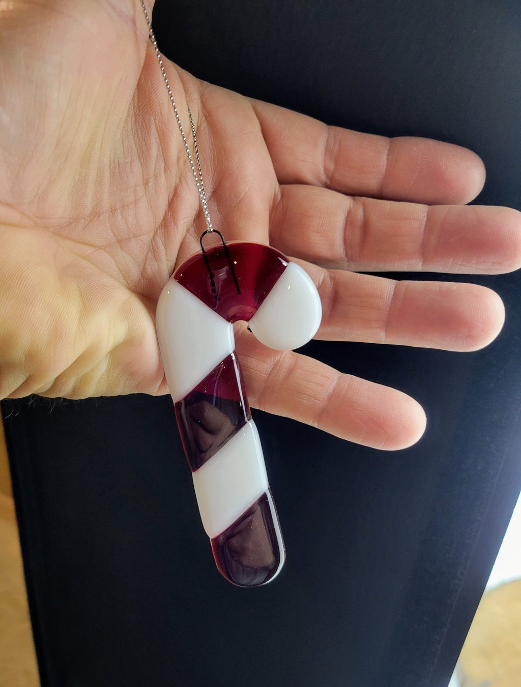 Handmade Fused Glass Candy Cane Ornament