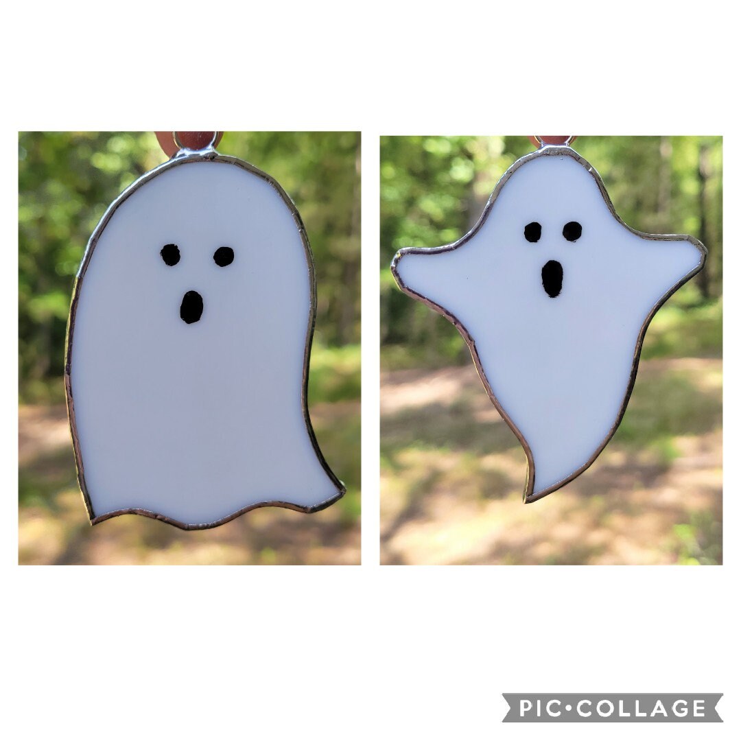 Spirited Elegance: Stained Glass Ghost Sun Catchers - Set of 2 for Whimsical Window Hauntings