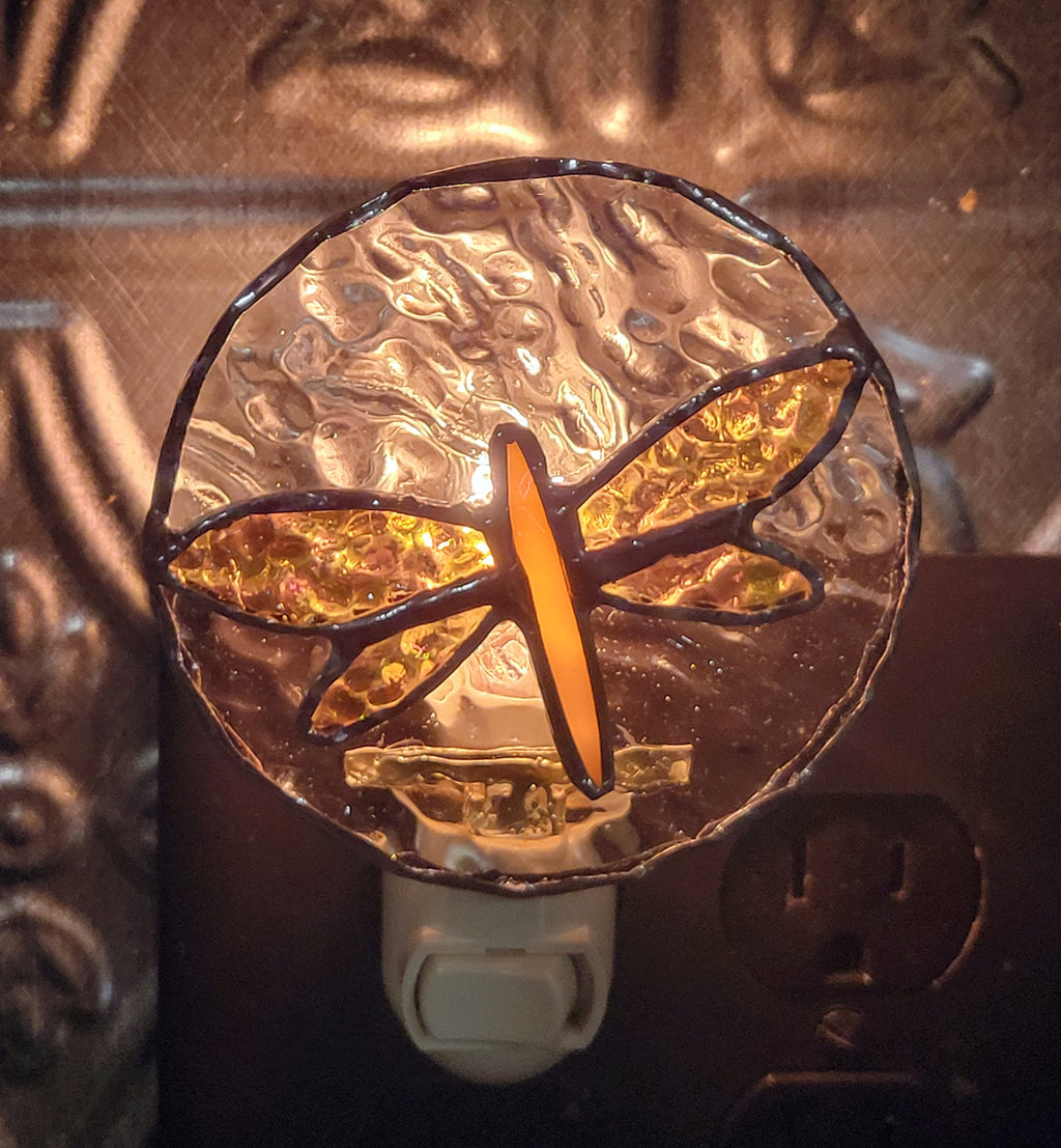 Illuminate Your Nights with the Enchanting Glow of our Small Stained Glass Dragonfly Night Light