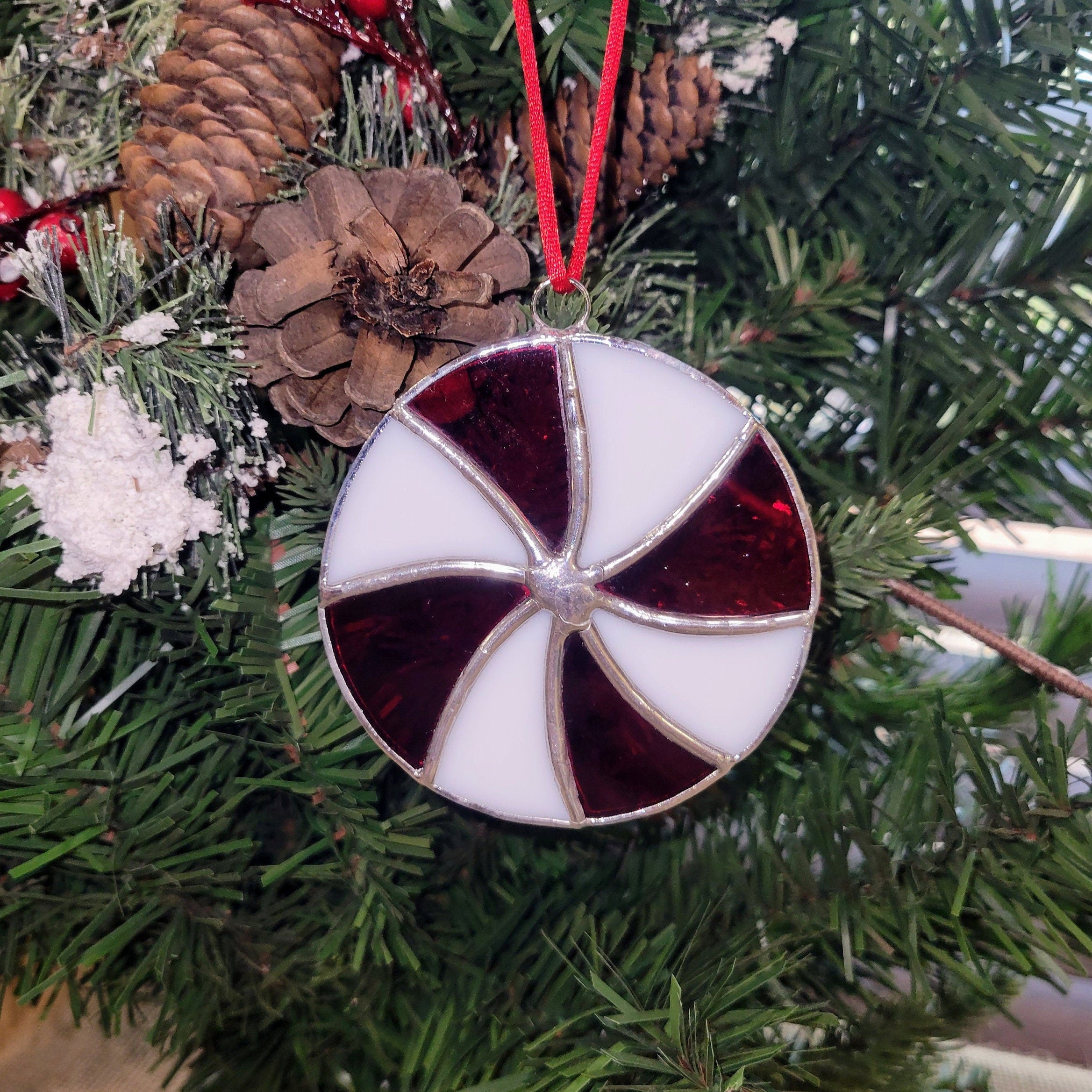 Handmade Stained Glass Peppermint Ornament