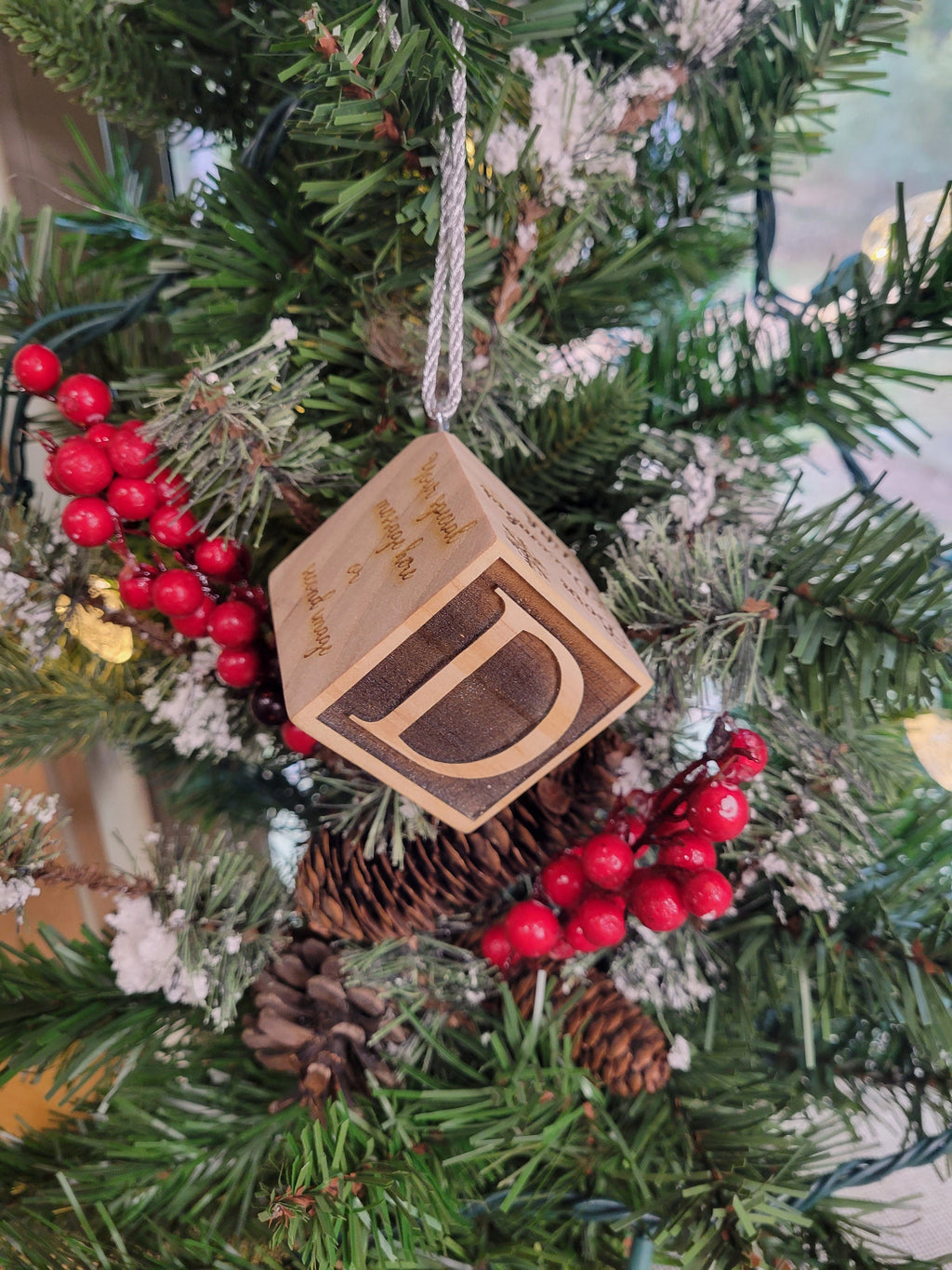 Personalized  Wooden ABC Block, Baby First Christmas Ornament, Custom Christmas Holiday Decor, Perfect Newborn Gift.
