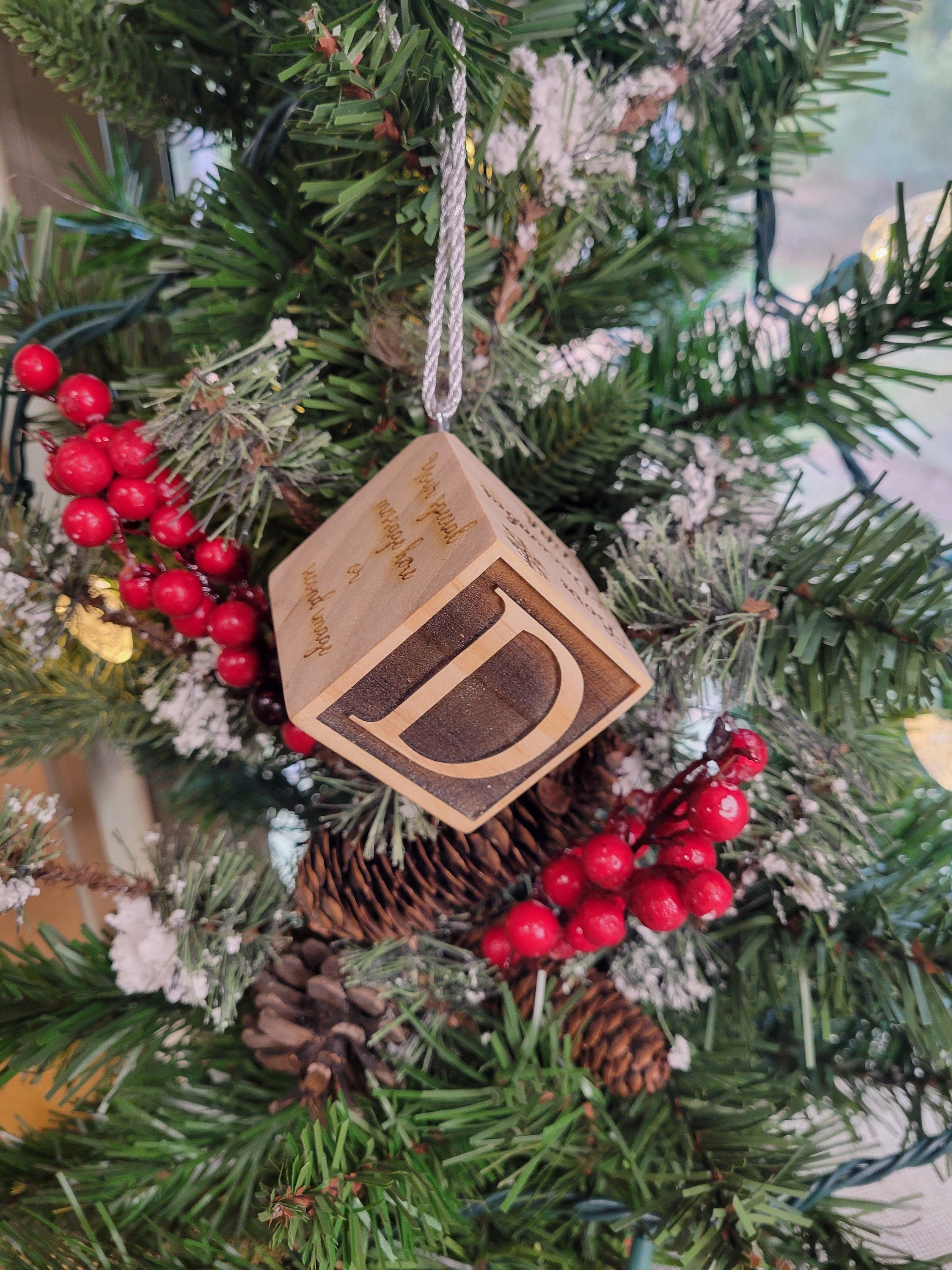 Personalized  Wooden ABC Block, Baby First Christmas Ornament, Custom Christmas Holiday Decor, Perfect Newborn Gift.