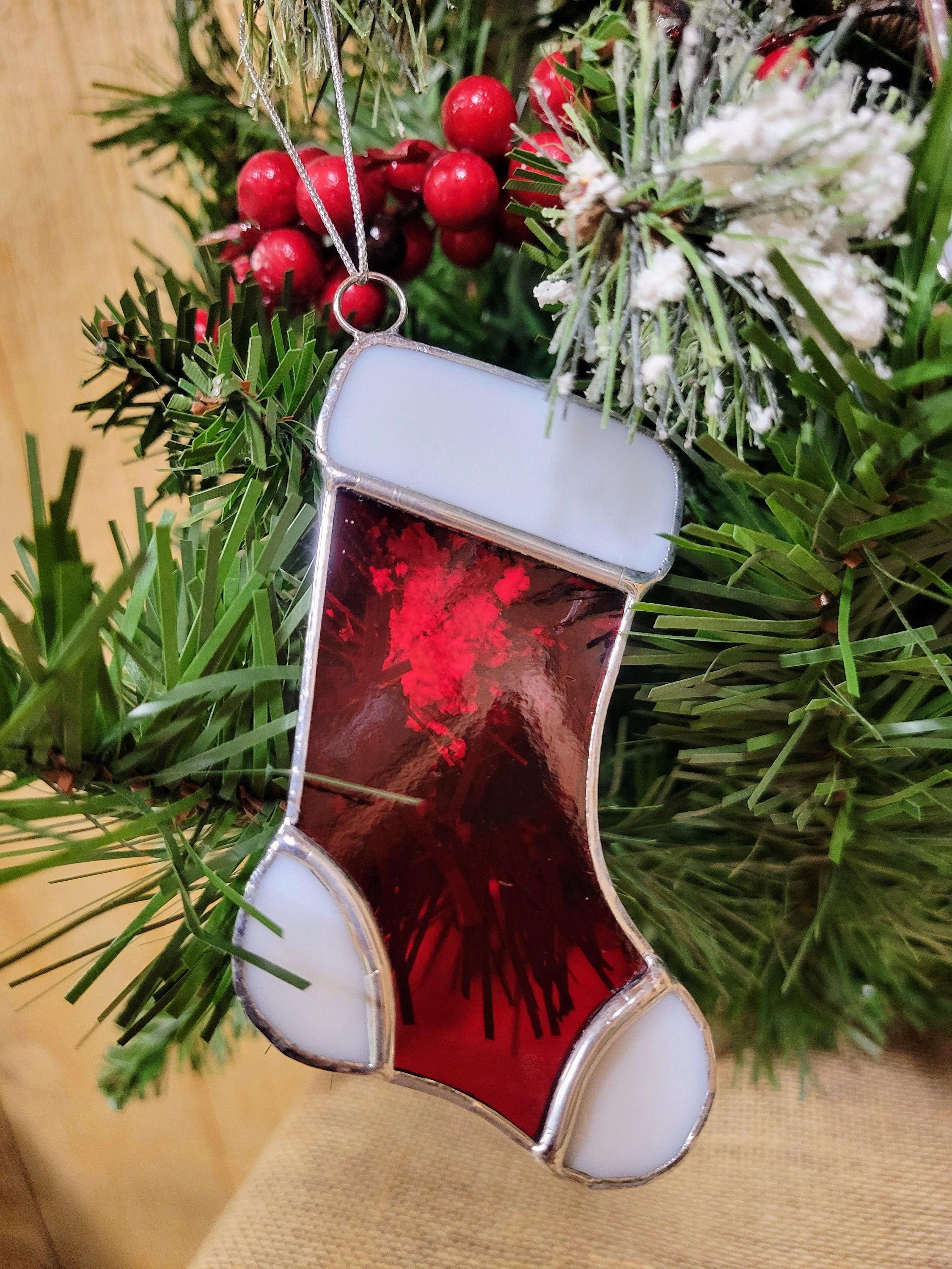 Whimsical Stained Glass Stocking Ornaments - Handcrafted Elegance for Your Holiday Cheer