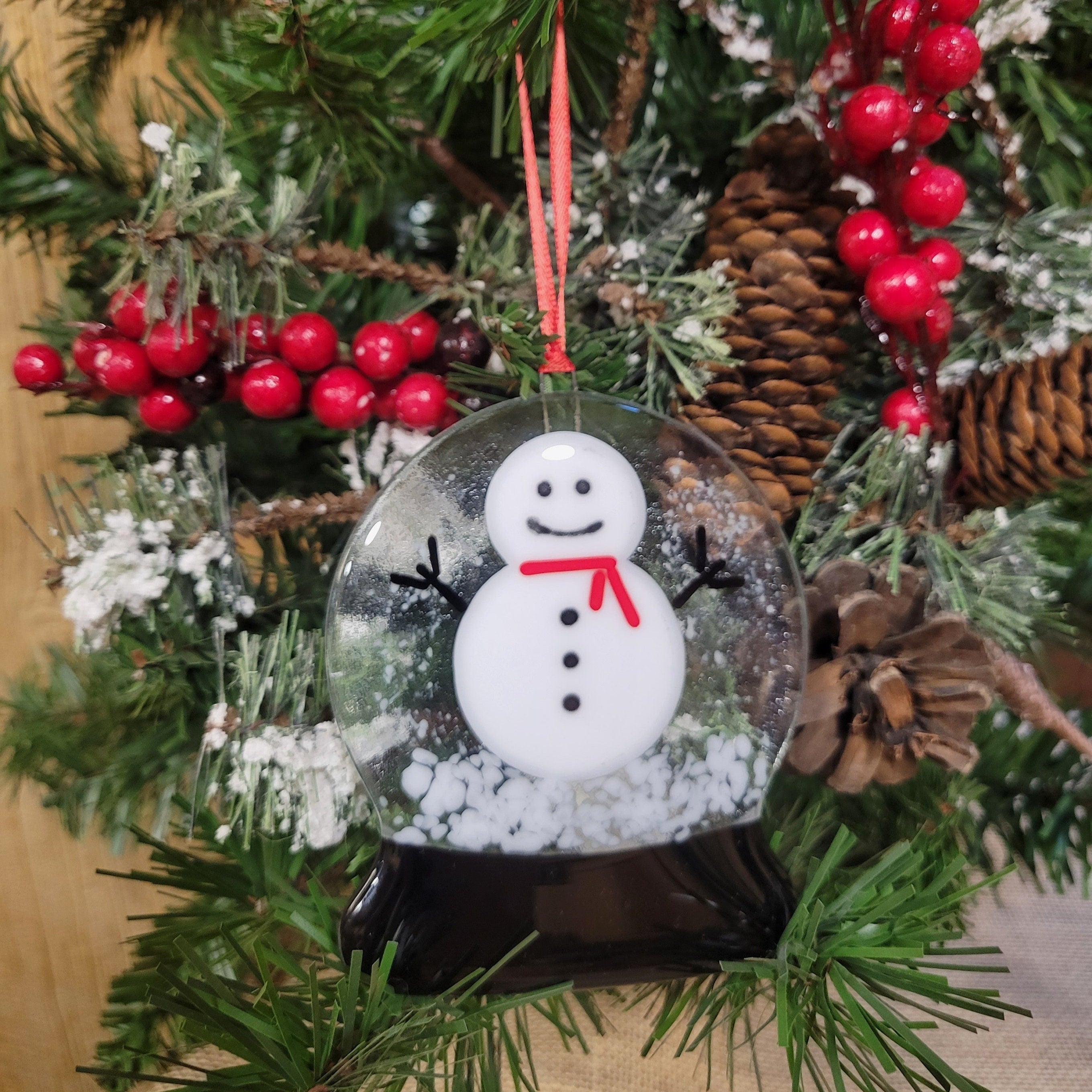 Handmade Fused Glass Snow Globe Ornament