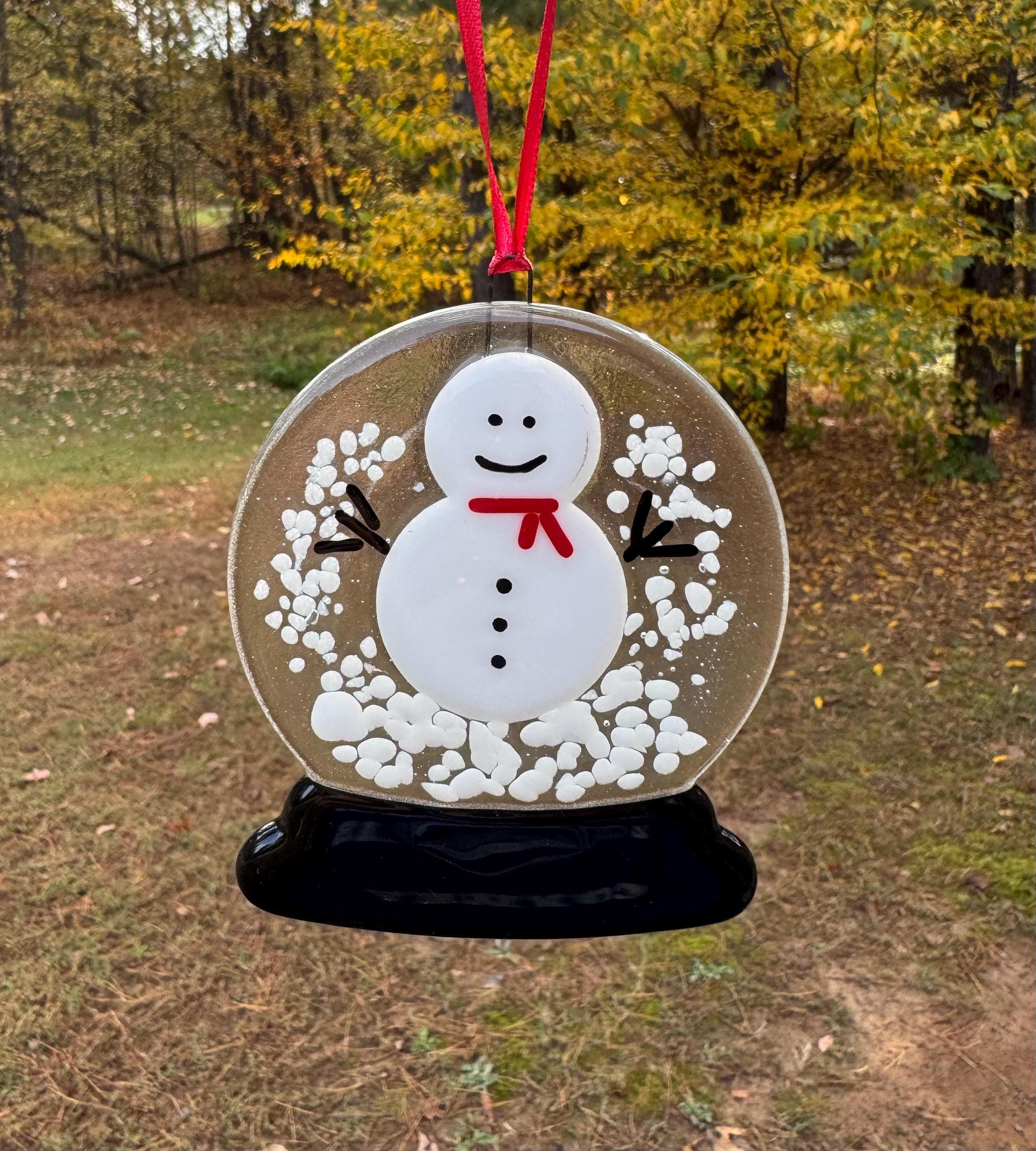 Handmade Fused Glass Snow Globe Ornament