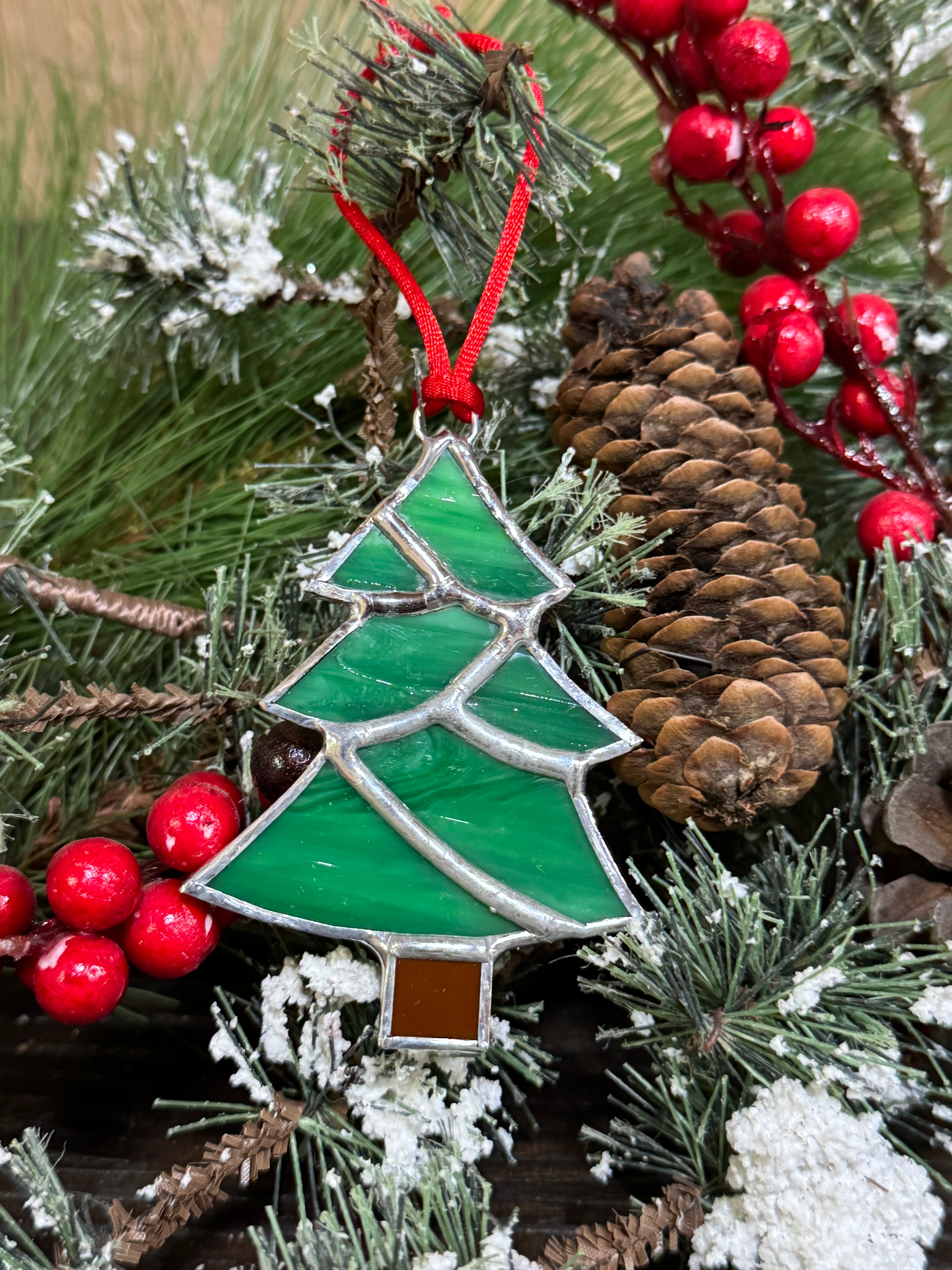 Elegant Handmade Stained Glass Christmas Tree Ornaments - Artisan Crafted for Festive Splendor