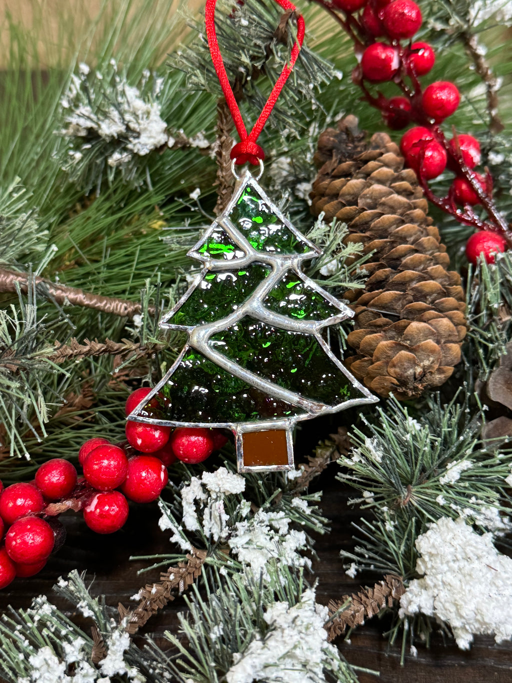 Elegant Handmade Stained Glass Christmas Tree Ornaments - Artisan Crafted for Festive Splendor