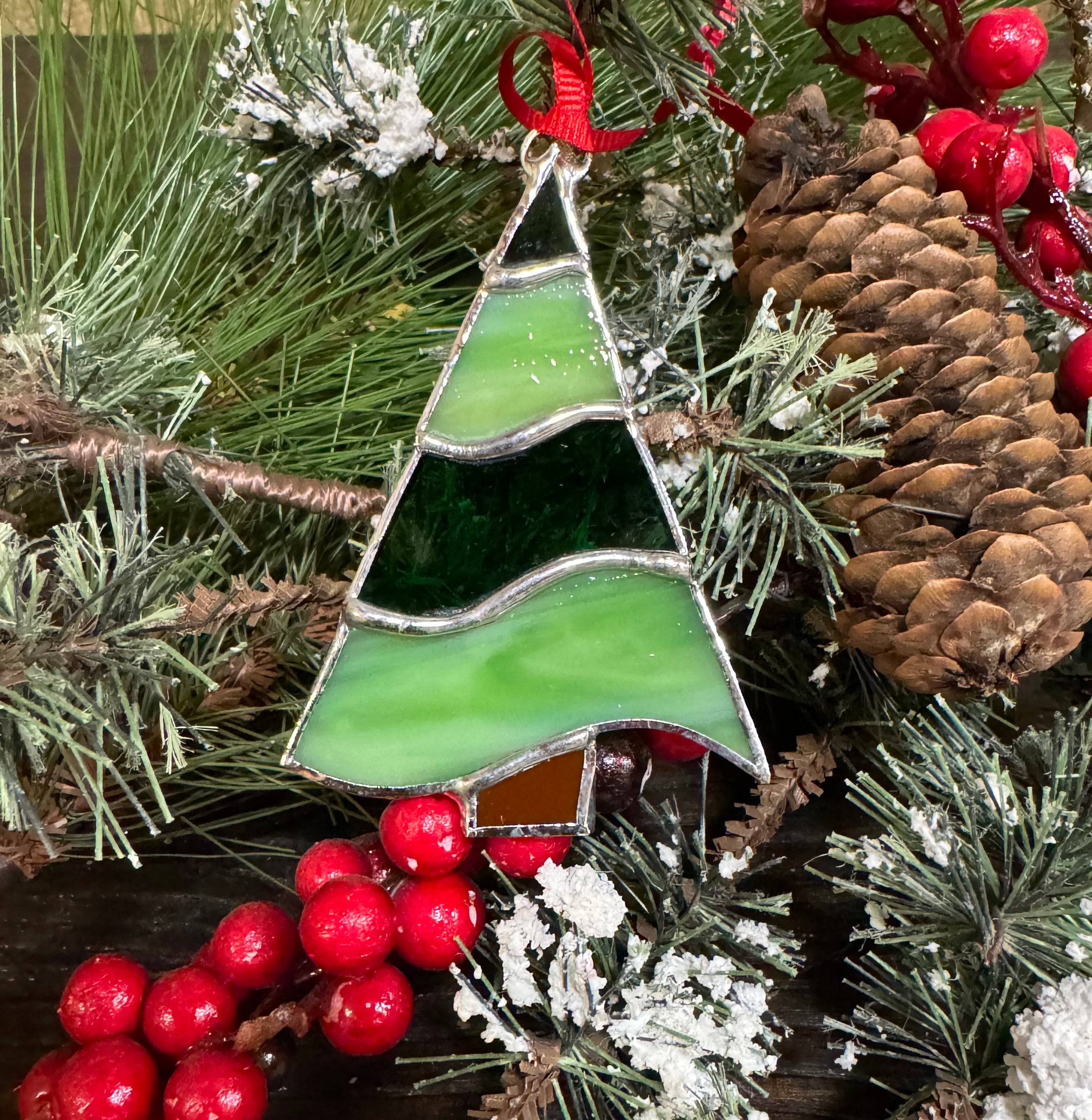 Elegant Handmade Stained Glass Christmas Tree Ornaments - Artisan Crafted for Festive Splendor