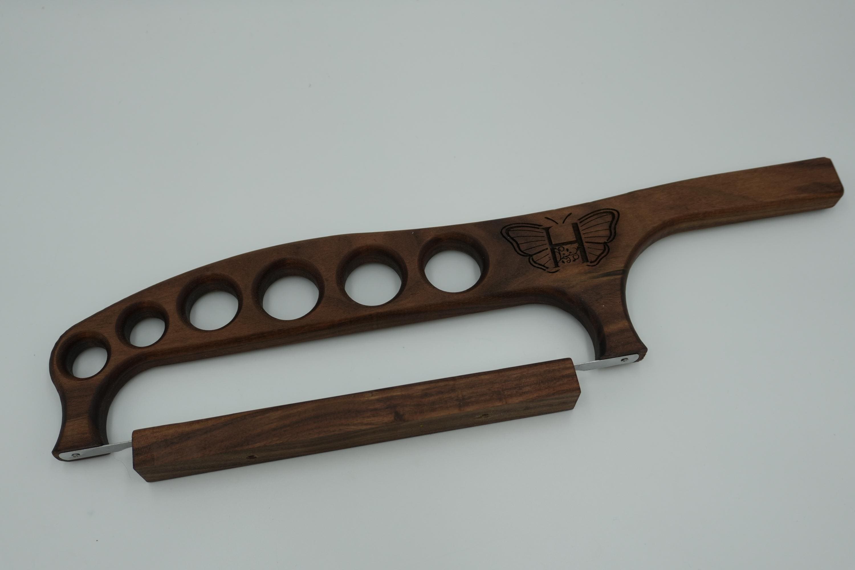 Handcrafted Walnut Bow Bread Knife with Magnetic Wooden Sheath and customized engraving – Artisan Bread Saw optional breadboard/tray