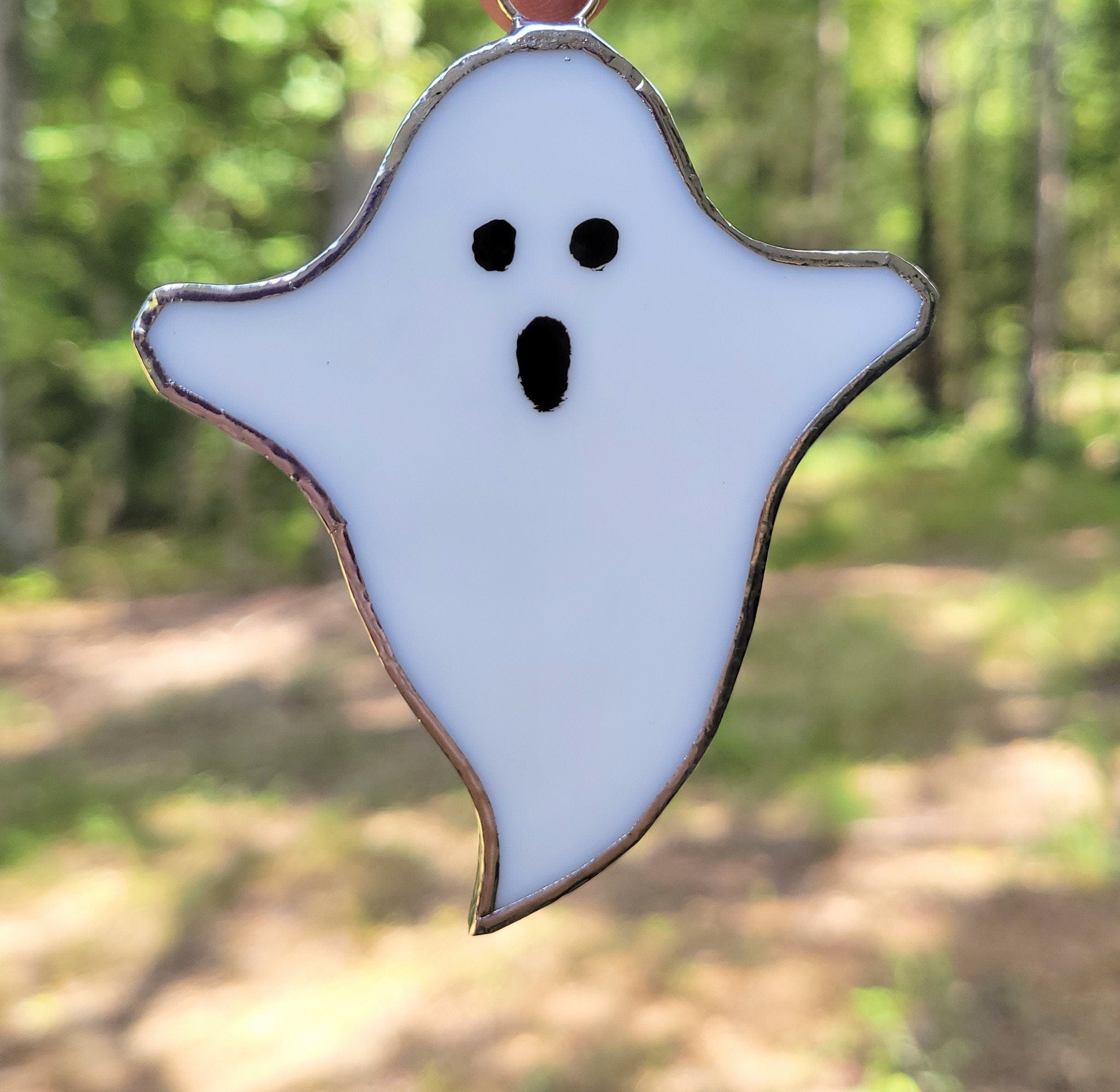 Spirited Elegance: Stained Glass Ghost Sun Catchers - Set of 2 for Whimsical Window Hauntings