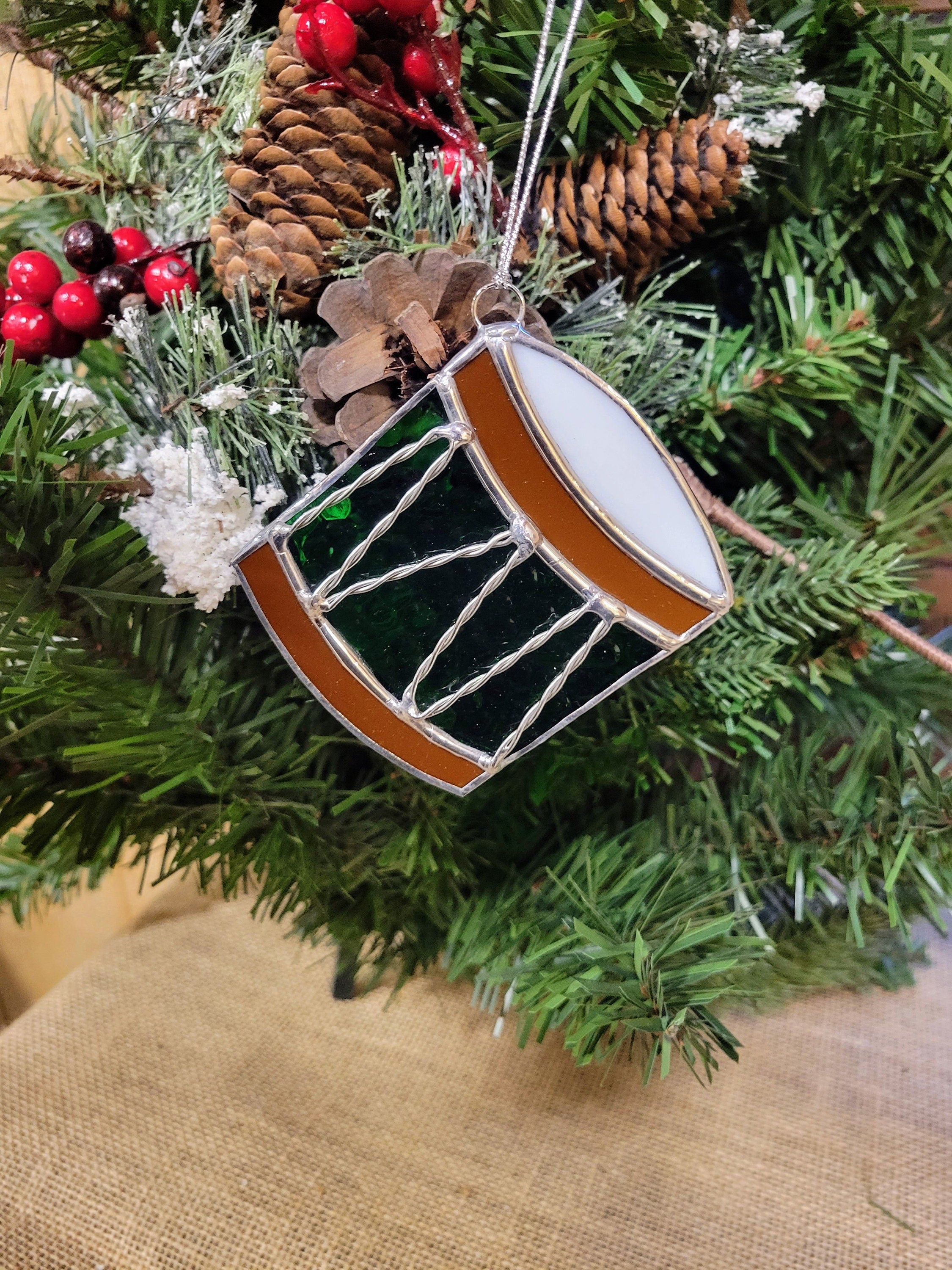 Handmade Stained Glass Drum Christmas Ornaments