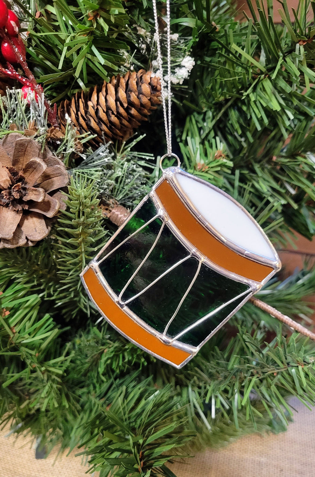 Handmade Stained Glass Drum Christmas Ornaments