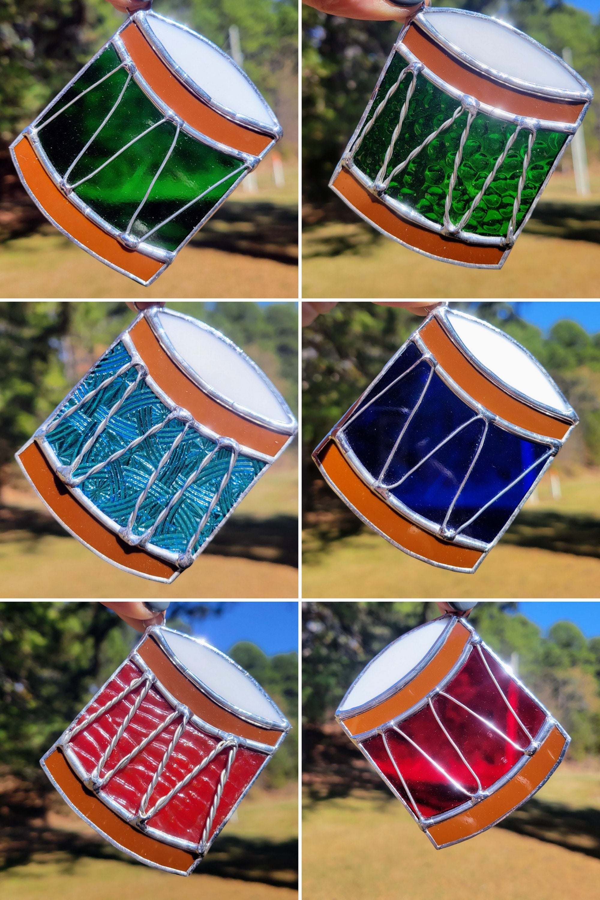 Handmade Stained Glass Drum Christmas Ornaments