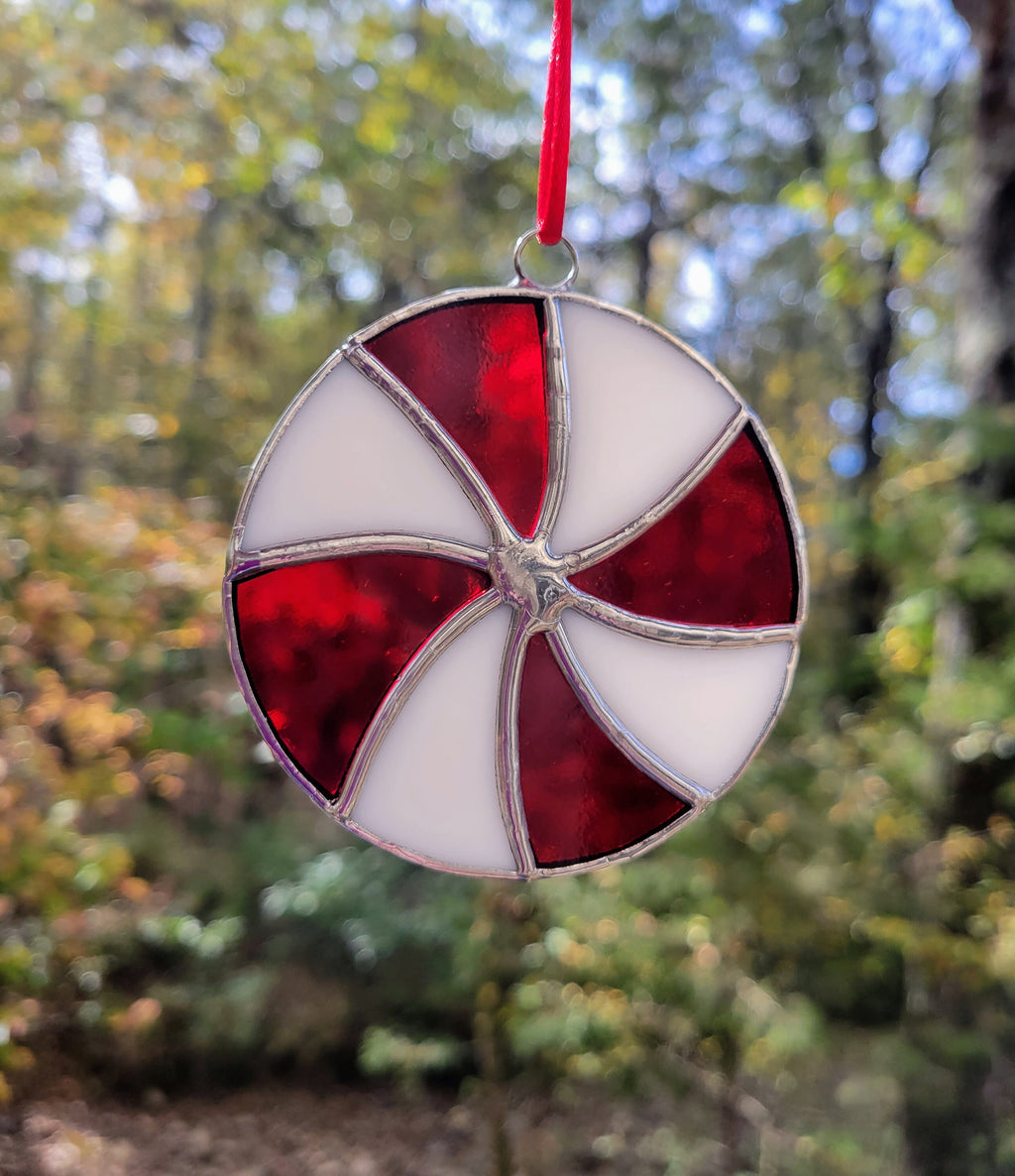 Handmade Stained Glass Peppermint Ornament