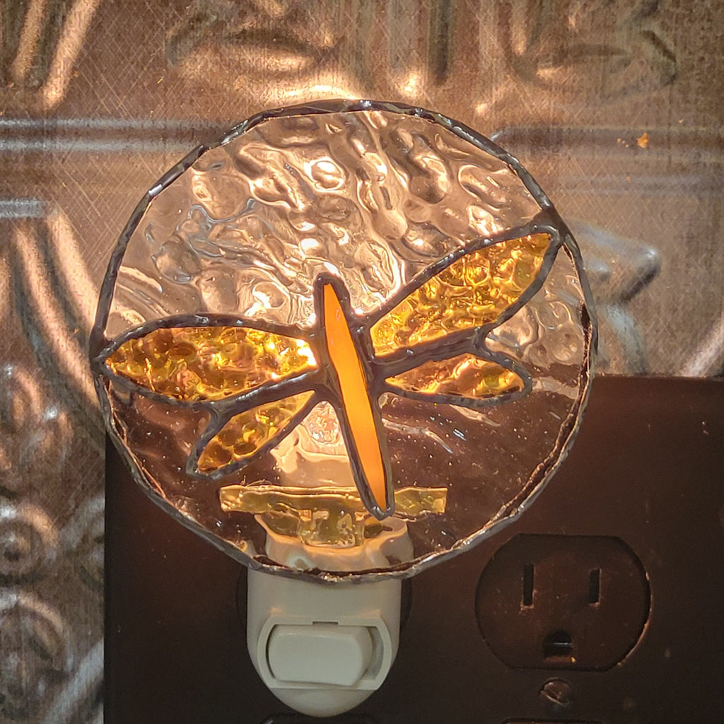Illuminate Your Nights with the Enchanting Glow of our Small Stained Glass Dragonfly Night Light