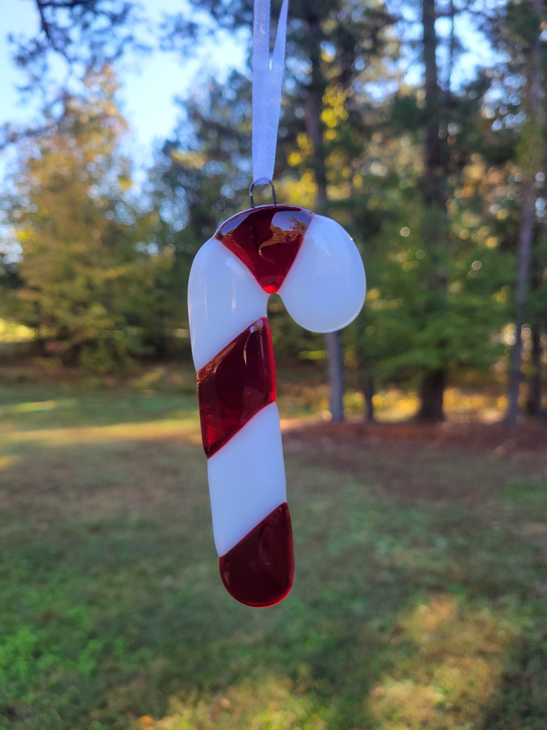 Handmade Fused Glass Candy Cane Ornament