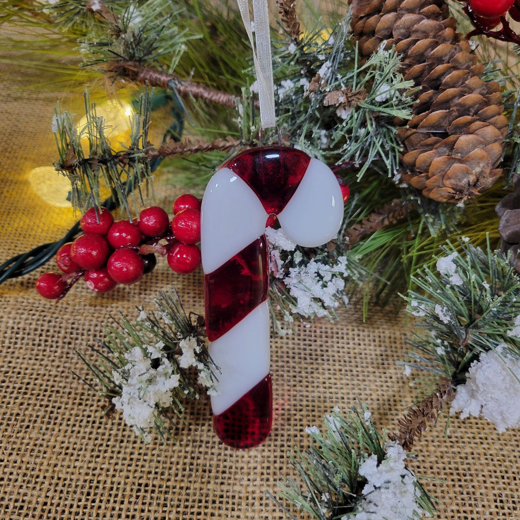 Handmade Fused Glass Candy Cane Ornament