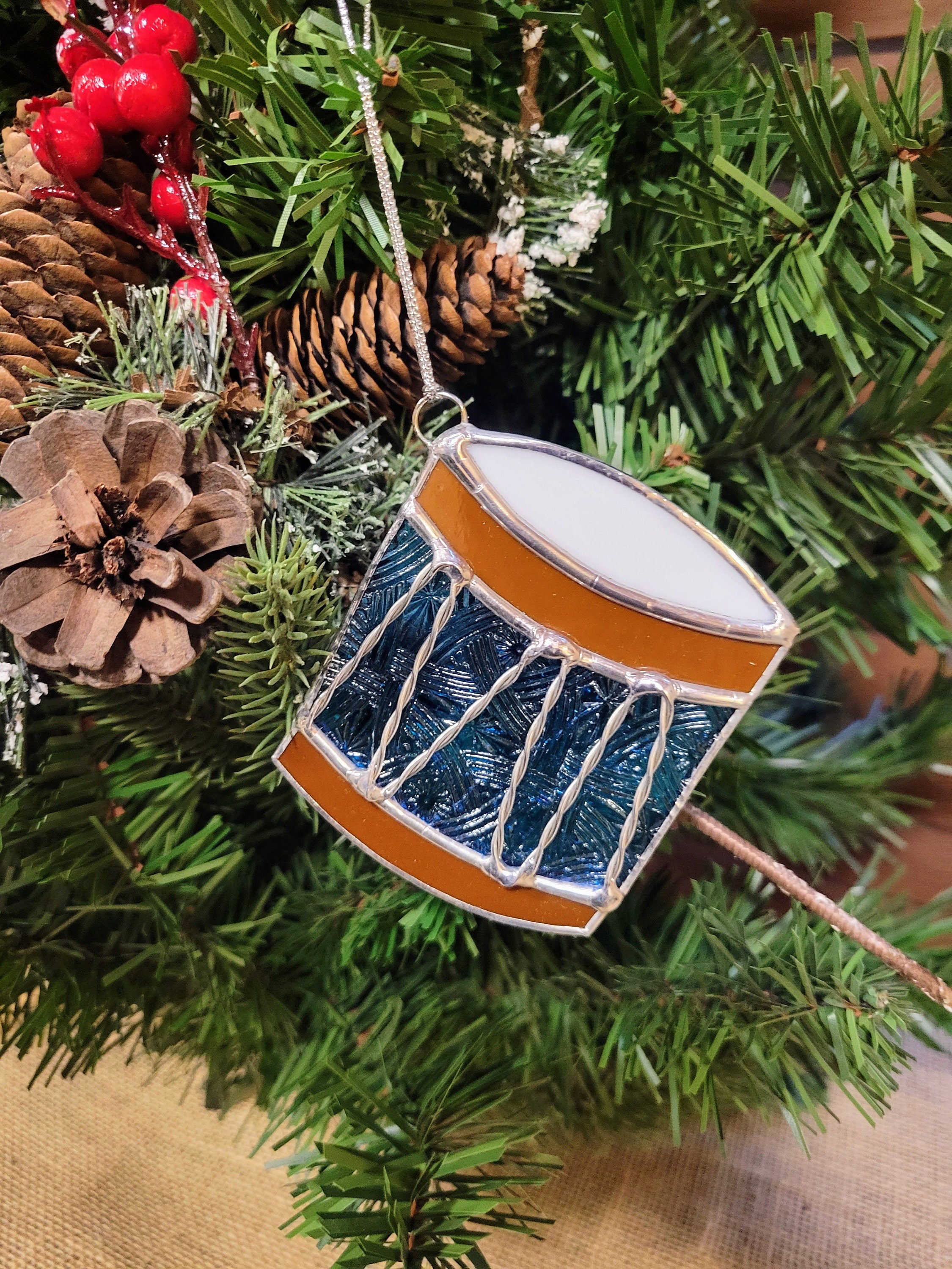 Handmade Stained Glass Drum Christmas Ornaments