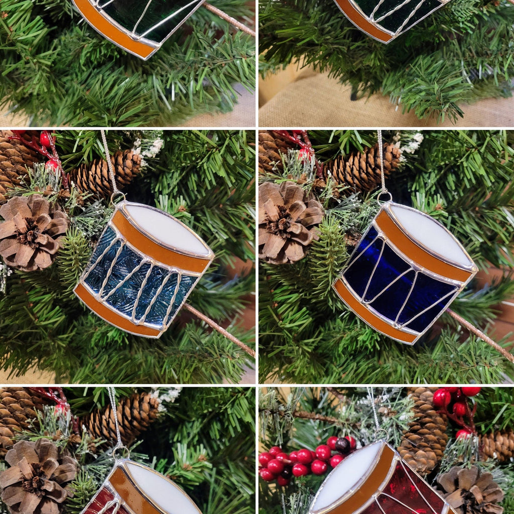 Handmade Stained Glass Drum Christmas Ornaments